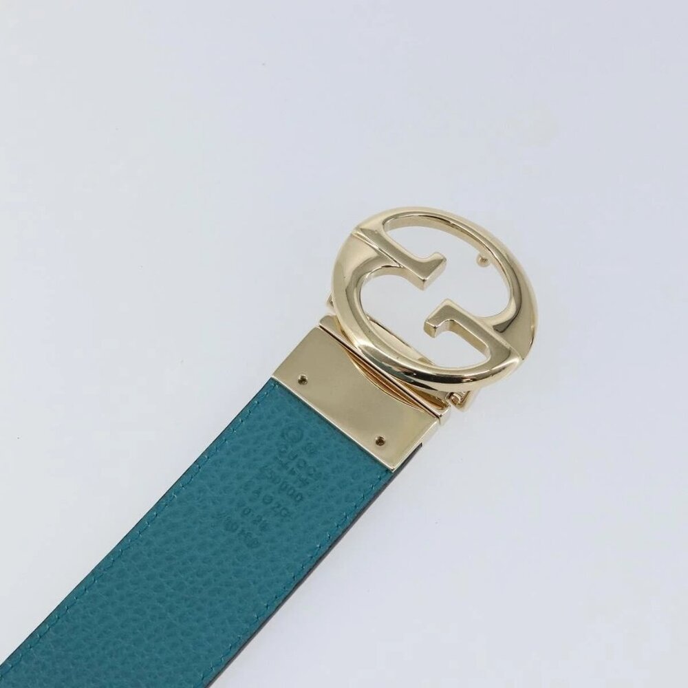 GUCCI Belt Leather Outlet Turquoise Blue Auth - Picture 6 of 11